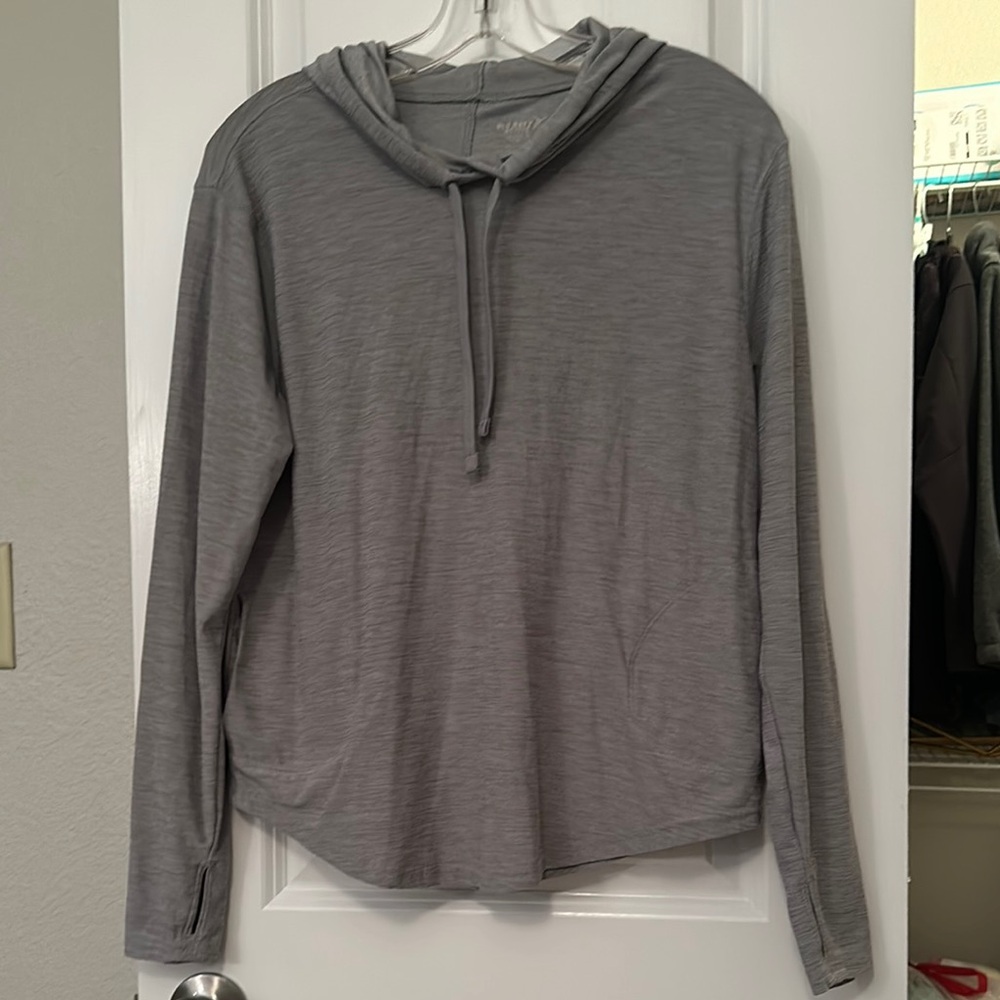 Gray Hooded Long Sleeve Top